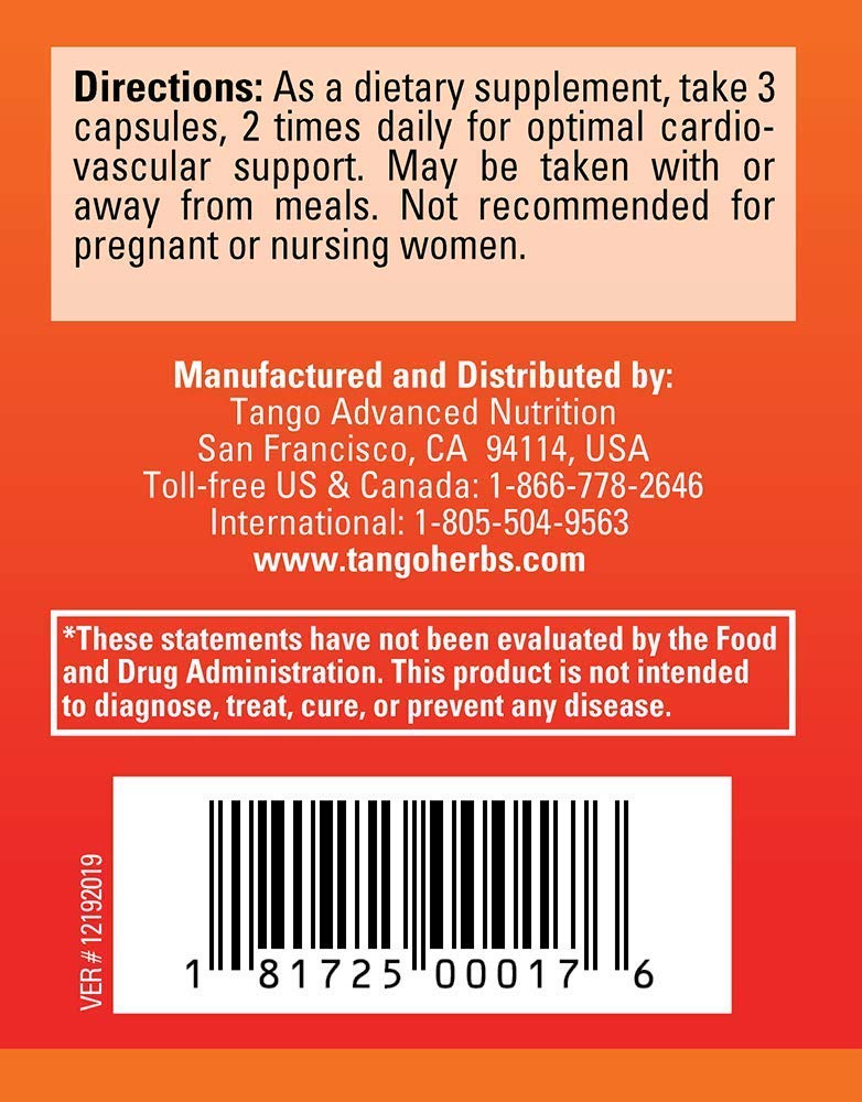 Tango CardioPhase capsules pack illustrating easy daily dosing for heart support.