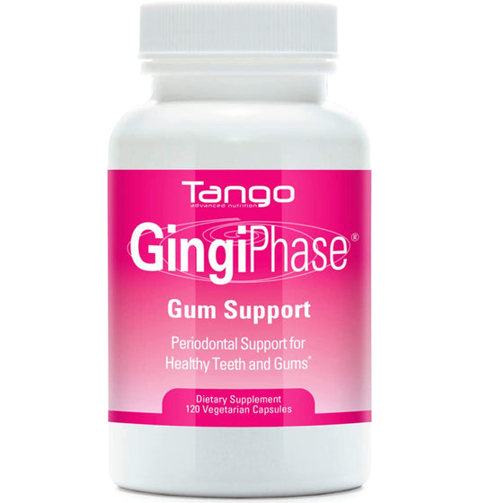 Tango GingiPhase bottle front showing packaging for gum support and oral wellness.