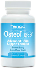 Tango OsteoPhase bottle with label highlighting calcium balance support for bone health.