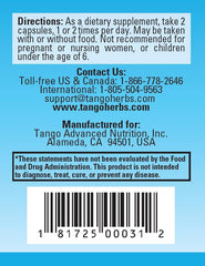 Tango OsteoPhase label close-up showing herbal blend designed for bone support.