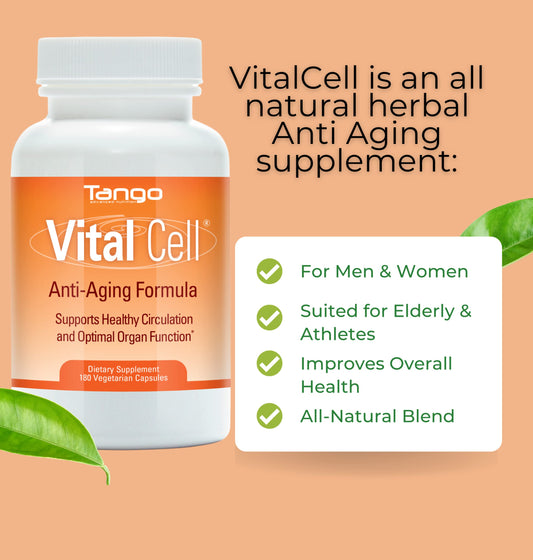 Tango Vital Cell capsules close-up for convenient daily wellness.