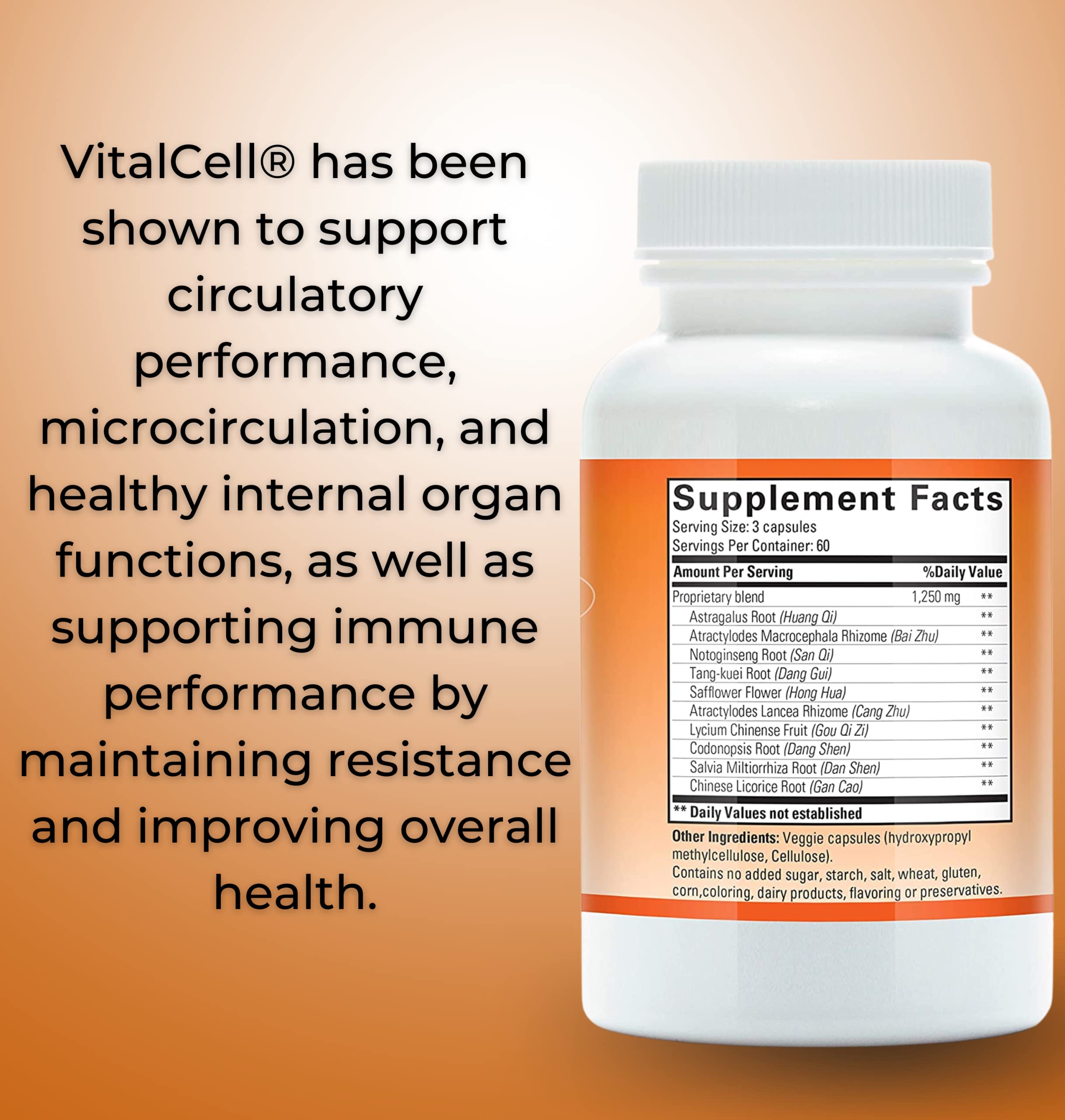 Vital Cell label close-up emphasizing drug-free, all-natural formula.