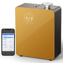 Tanoxi smart waterless diffuser front view with gold finish for elegant spaces and wide fragrance.