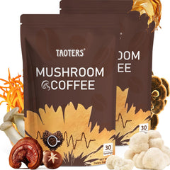 TAOTERS Mushroom Coffee jar bundle showing six-mushroom blend for balanced energy.