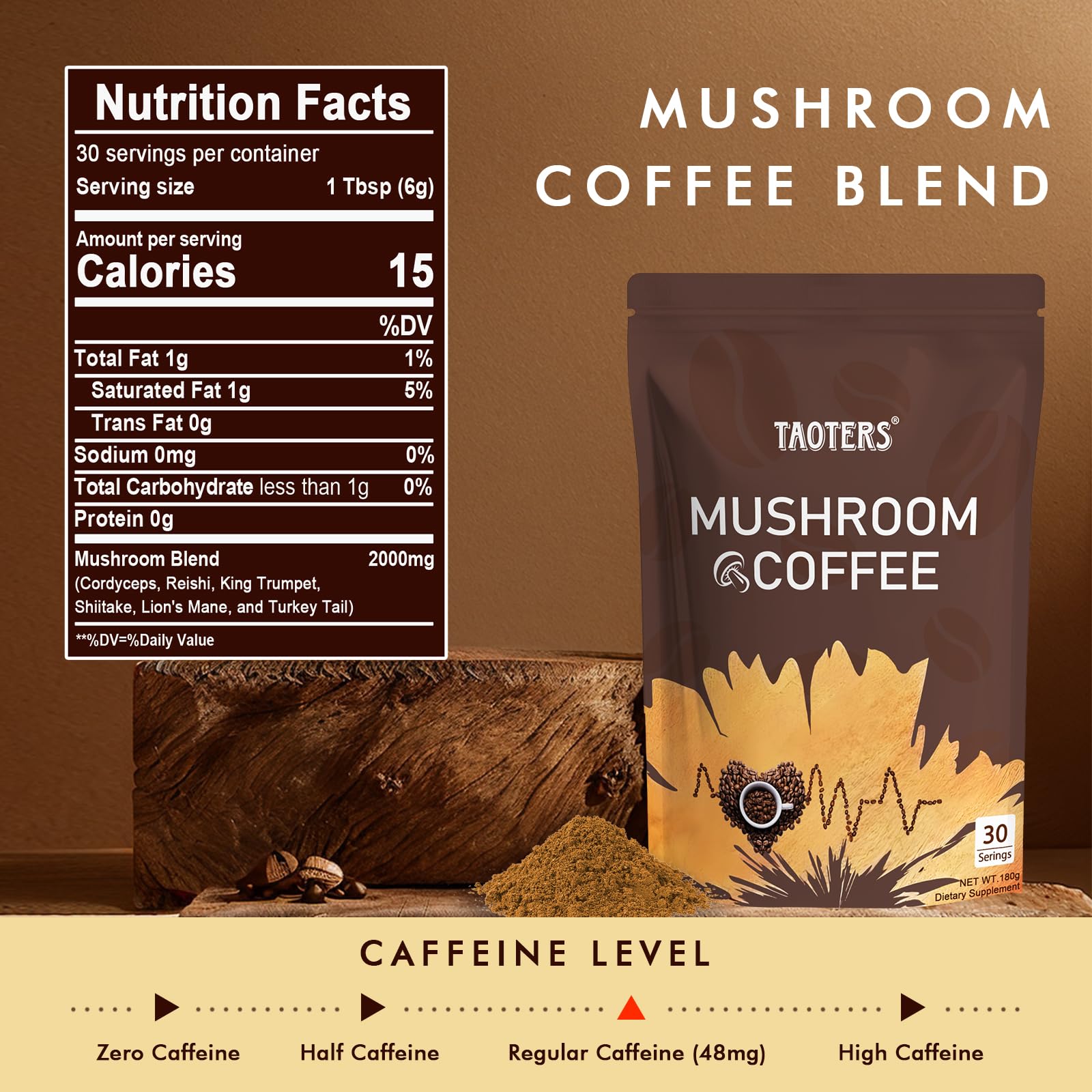 TAOTERS Mushroom Coffee pour stream with creamy texture and mushroom notes.