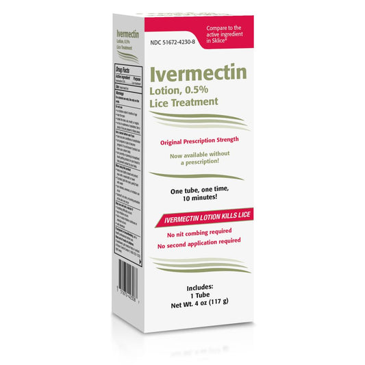 TARO ivermectin lotion bottle, 4 oz, convenient single-use lice treatment