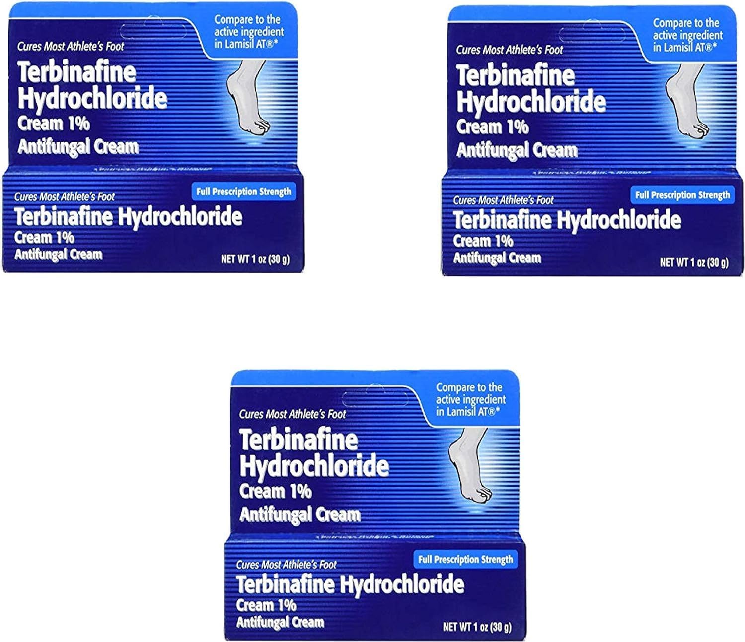 TARO Terbinafine cream bottle shows extra-strength antifungal solution for feet.