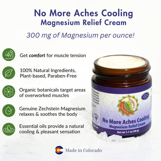 Applying Taspen's Organics Magnesium No More Aches Cream for targeted muscle comfort.