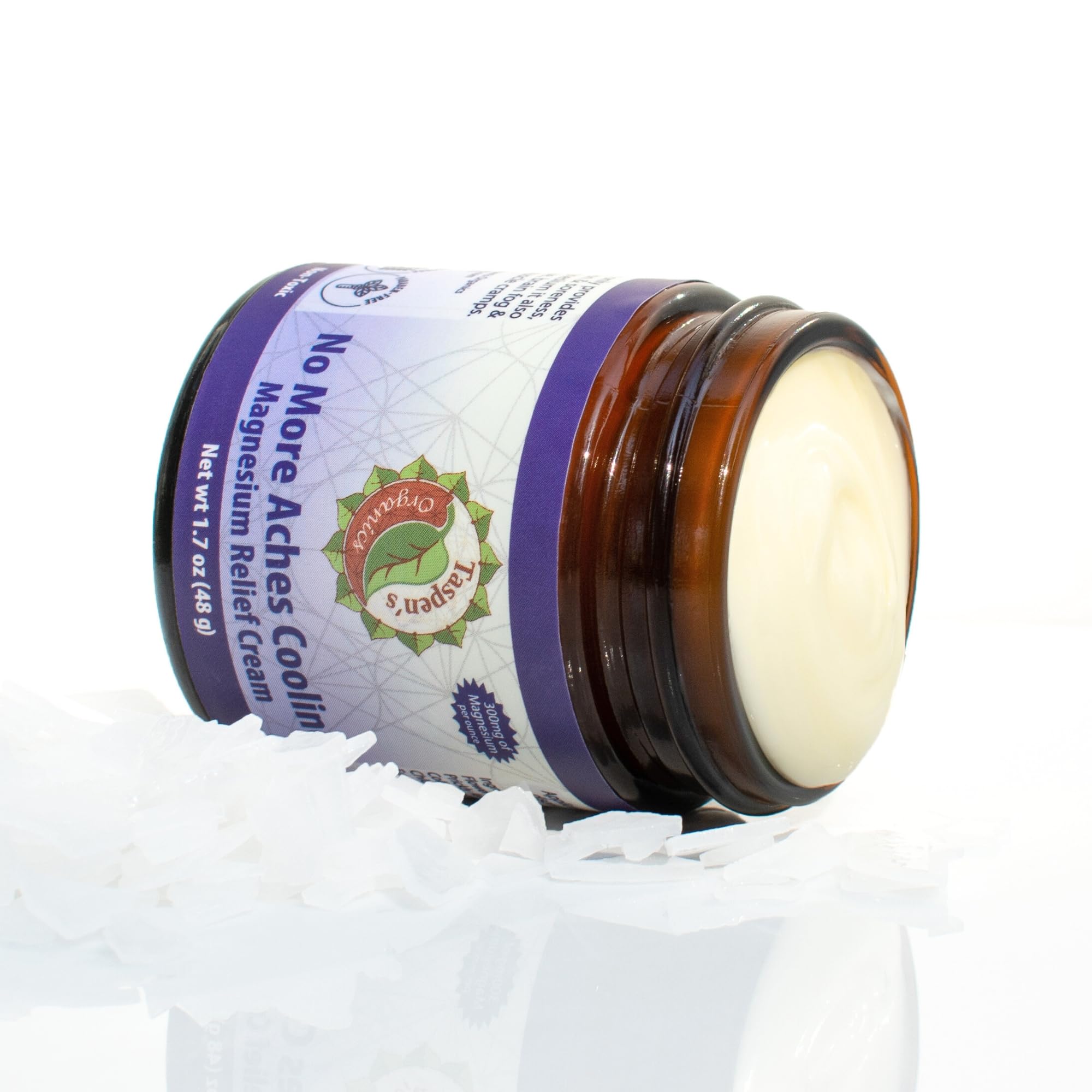 Taspen's Organics Magnesium No More Aches Cream with peppermint for refreshing cooling sensation.