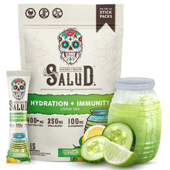 Taste Salud 2-in-1 hydration packets pour into water for on-the-go refreshment.
