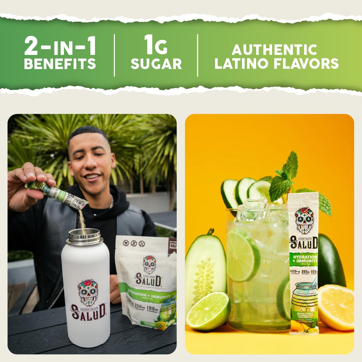 Taste Salud agua fresca drink mix in a glass for a fruity, low-sugar sip.