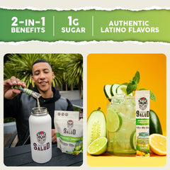 Taste Salud agua fresca drink mix in a glass for a fruity, low-sugar sip.