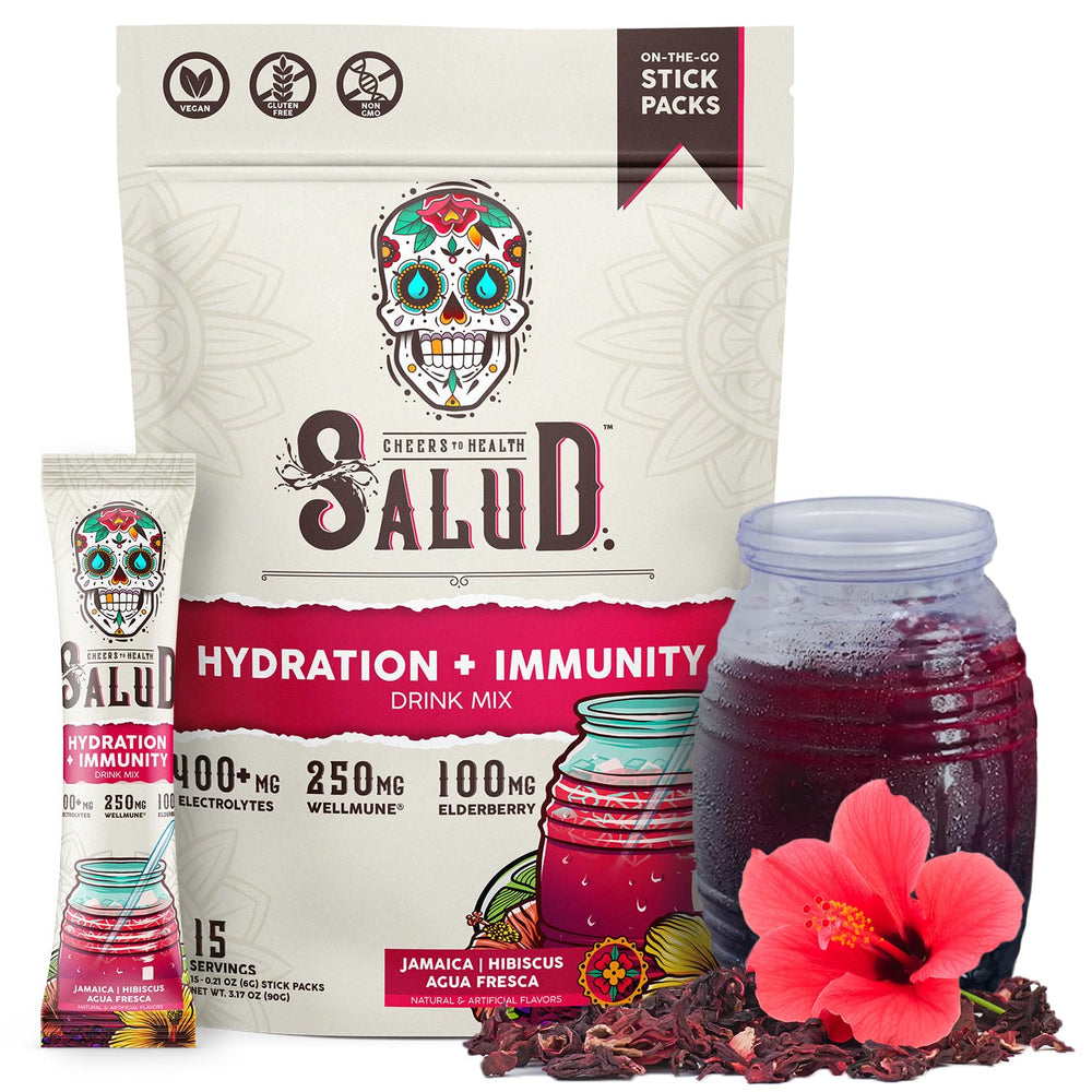 Taste Salud box and packets showcase convenient 2-in-1 hydration and immunity on the go.