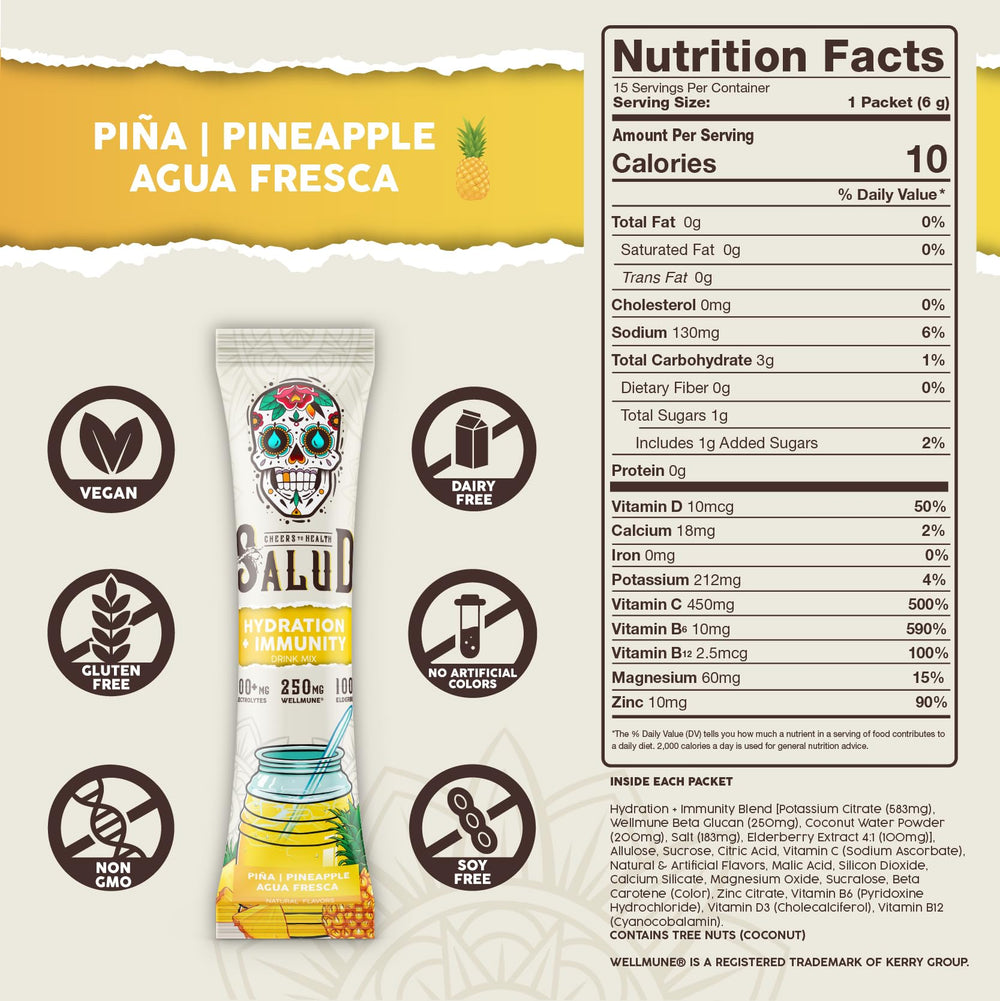 Taste Salud elderberry extract packet highlighting antioxidant-rich immune support.