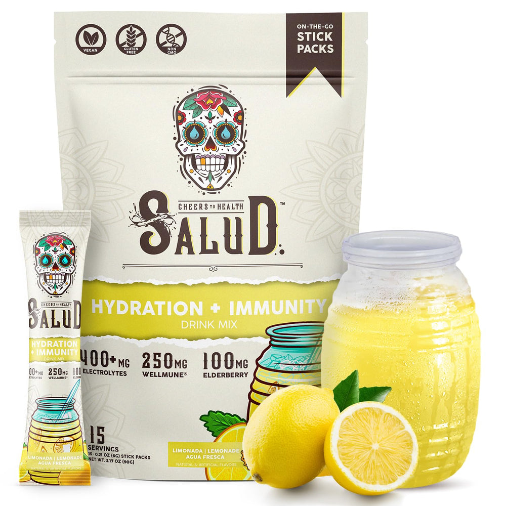 Taste Salud hydration packet with lemonade flavor for on-the-go electrolyte refreshment.