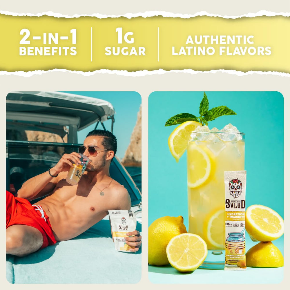 Taste Salud immunity powder in a glass, supporting daily wellness goals.