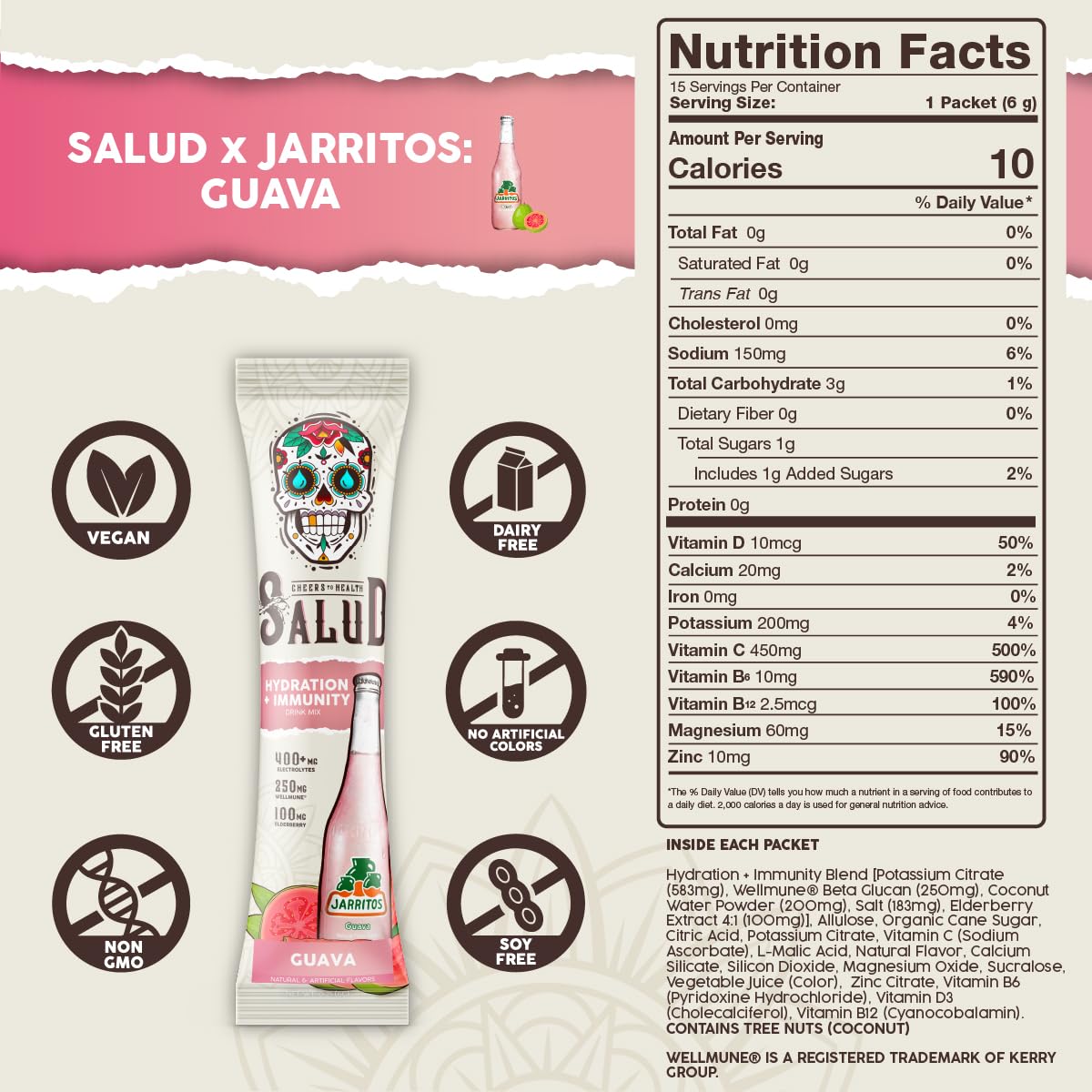 Taste Salud Jarritos immunity electrolytes packet with Wellmune.