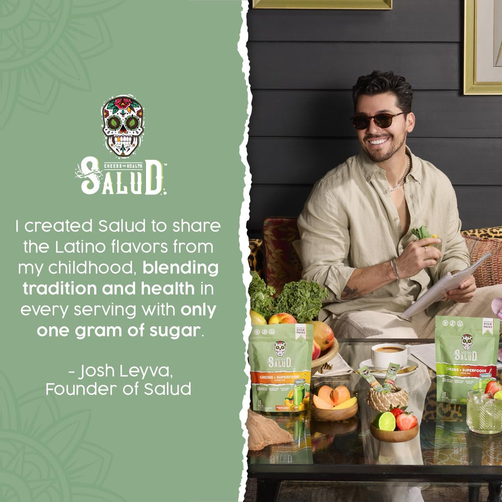 Taste Salud on-the-go mix dissolving in glass for quick daily use.