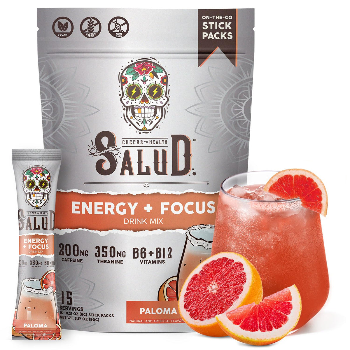 Taste Salud Paloma energy powder packet ready to mix for a clean energy boost