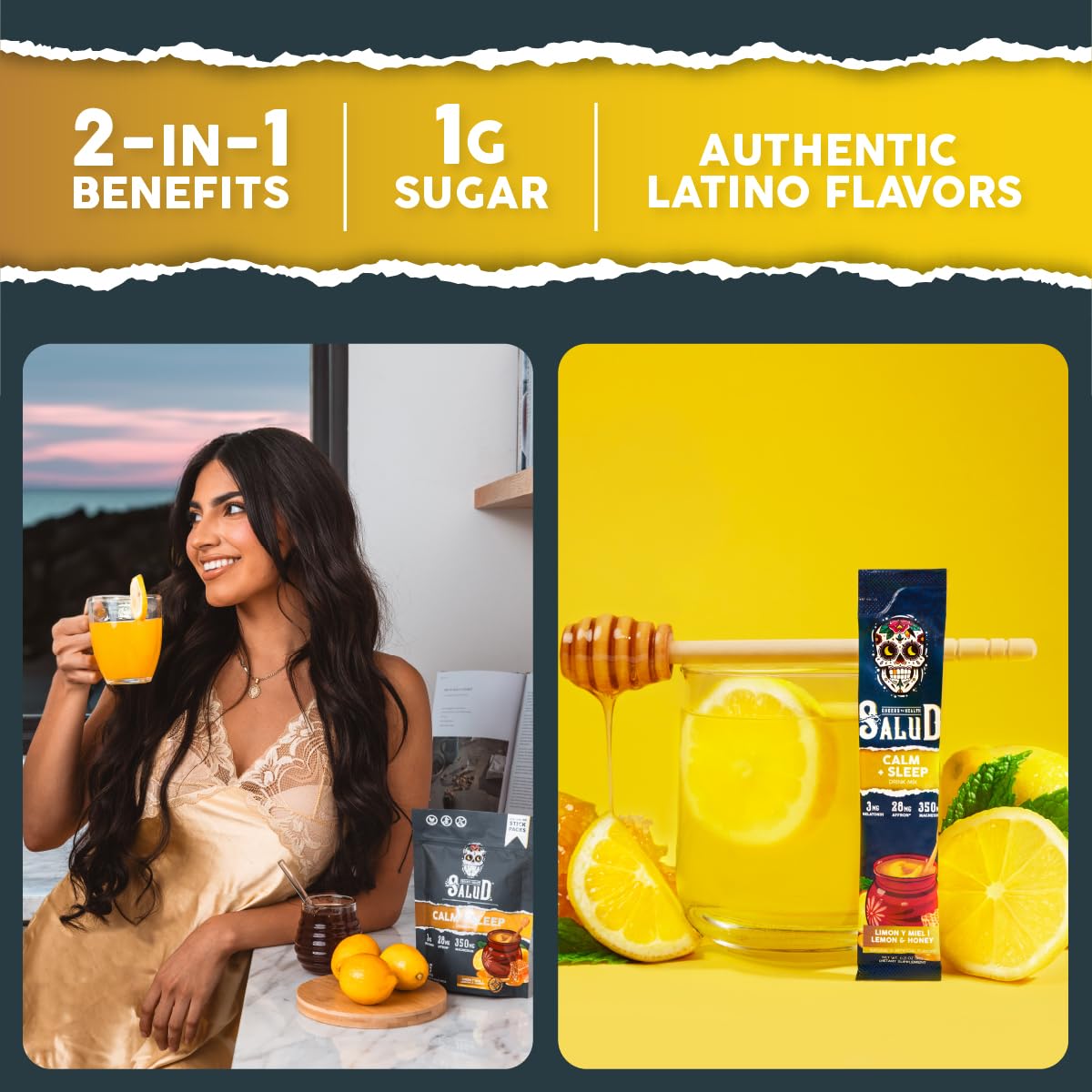 Taste Salud 2-in-1 on-the-go sachet pack for calm moments during travel