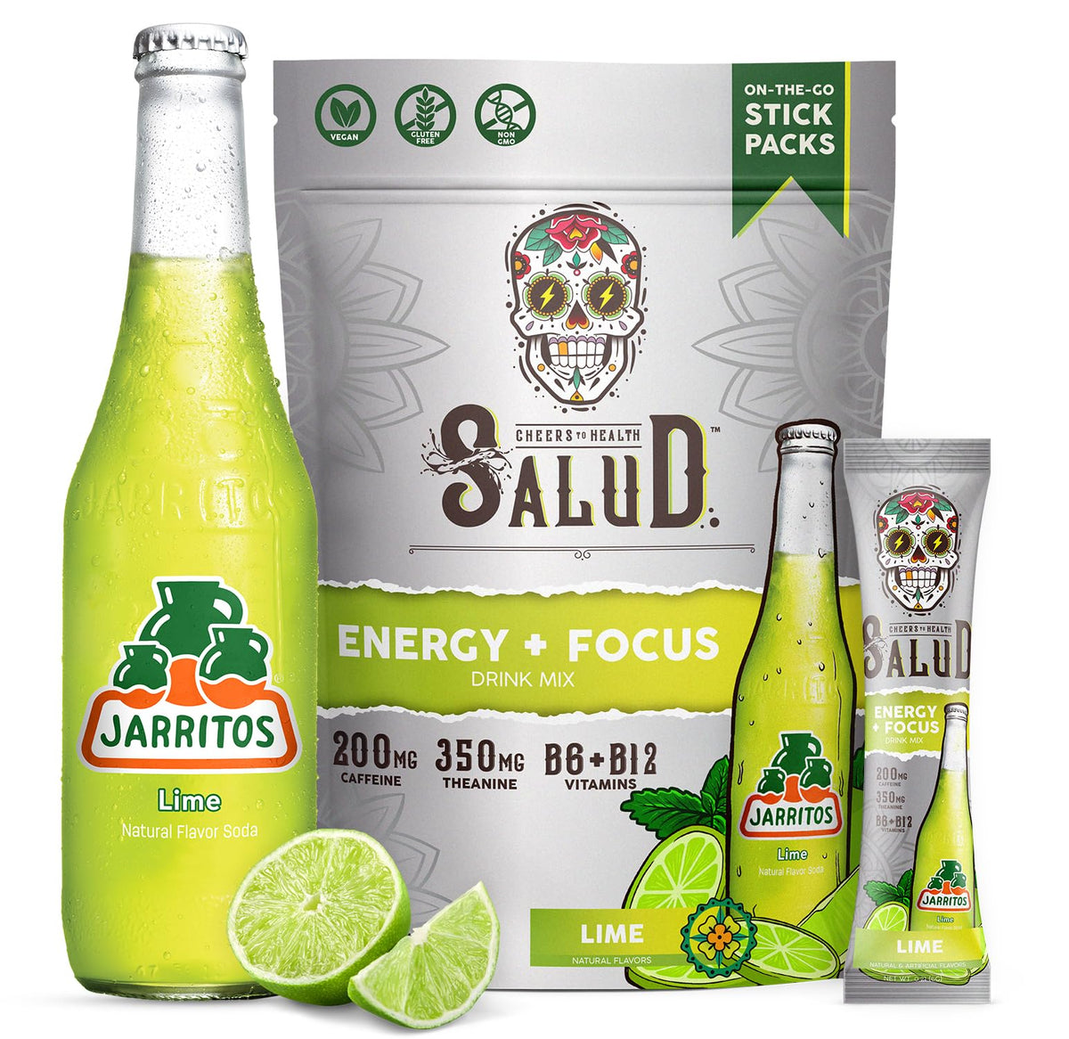 Taste Salud x Jarritos lime stick-pack on the go for focus.