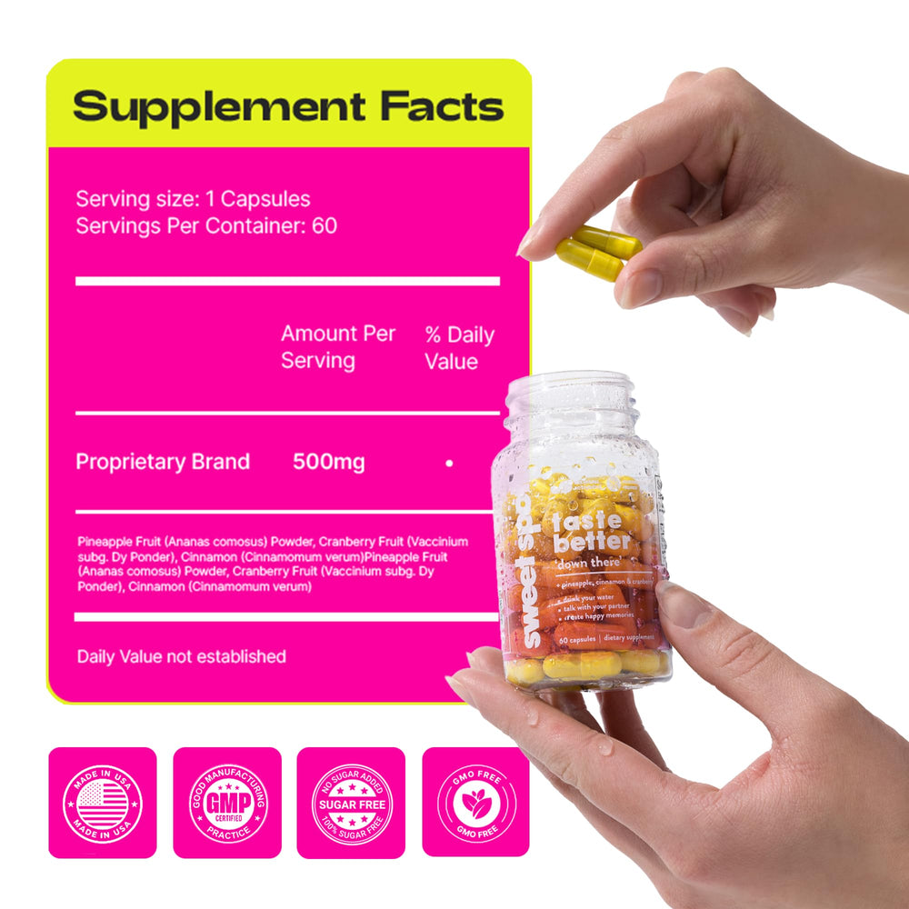 Taste The Sweet Spot bottle pouring demonstrates a simple morning and night routine