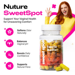 Taste The Sweet Spot capsule close-up highlighting plant based, sugar free formula for easy daily use