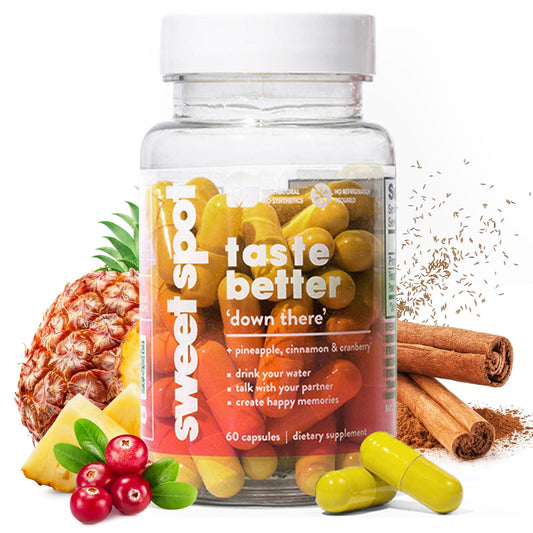 Taste The Sweet Spot pineapple-cranberry capsules bottle front for daily freshness support