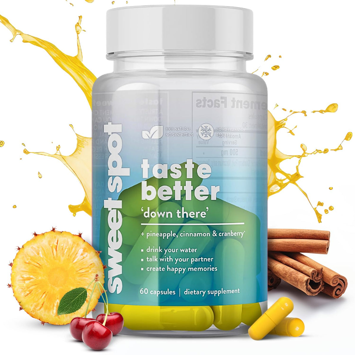 Taste the Sweet Spot Pineapple Probiotics bottle for daily balance and refreshing taste.