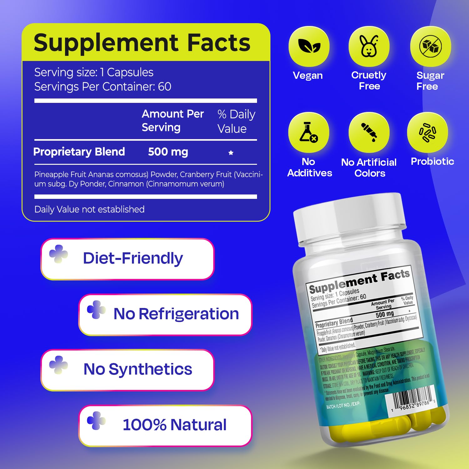 Taste the Sweet Spot Pineapple Probiotics cranberry image suggests tangy, refreshing notes.