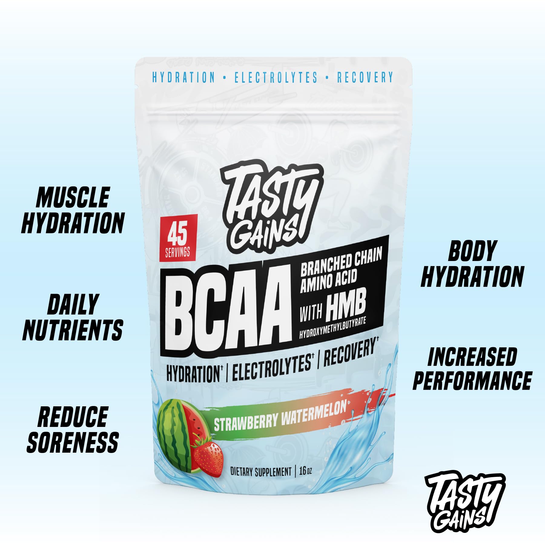 TASTY GAINS amino energy powder serving glass ready to drink.