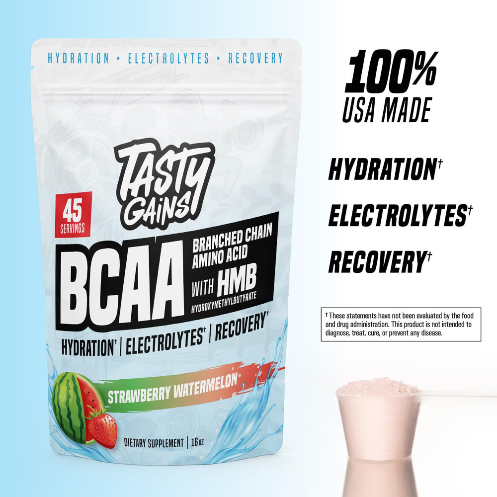 TASTY GAINS amino energy powder shaker demonstrates a sustained energy mix.