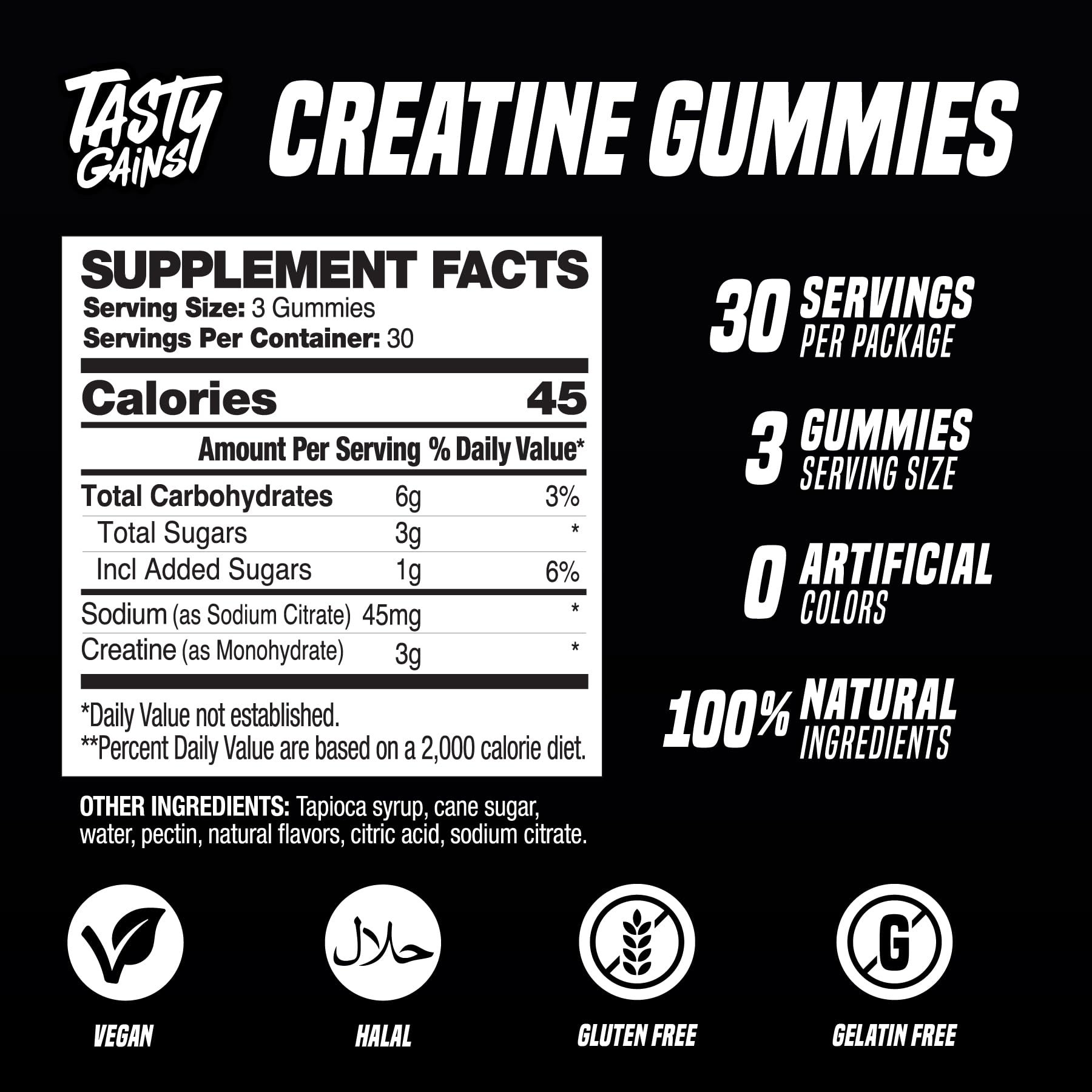 TASTY GAINS gummy texture closeup emphasizes candy-like chew for workouts