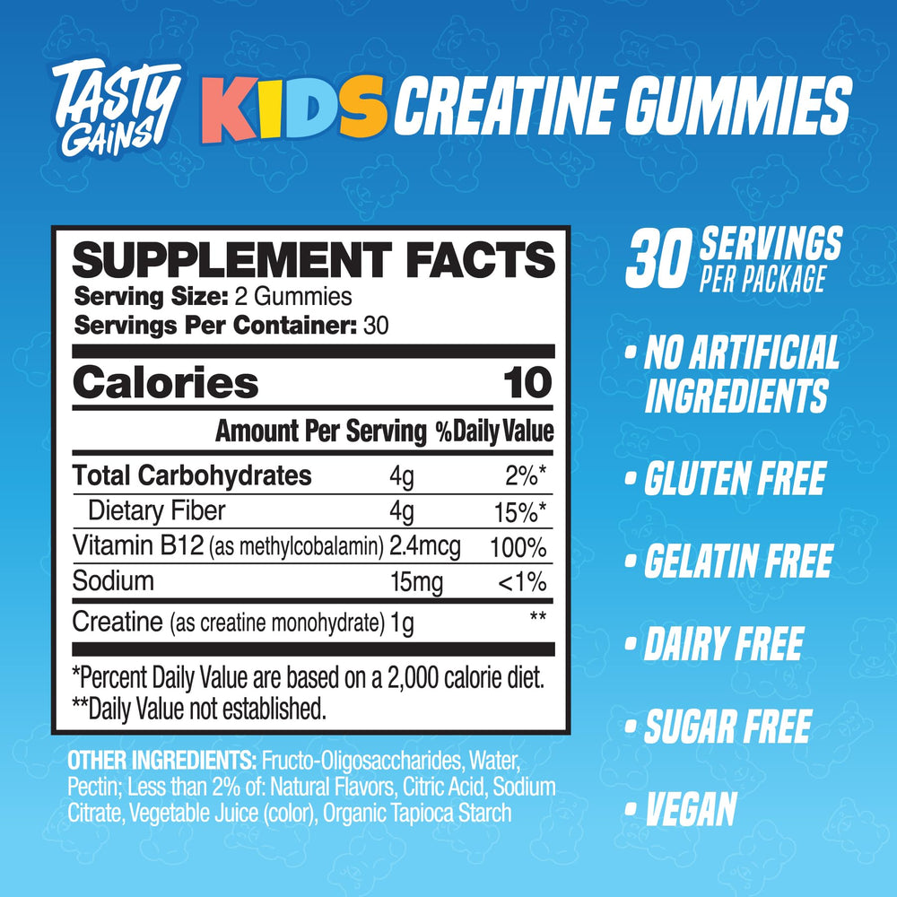 TASTY GAINS packaging demonstrates kid-friendly design for easy daily use.