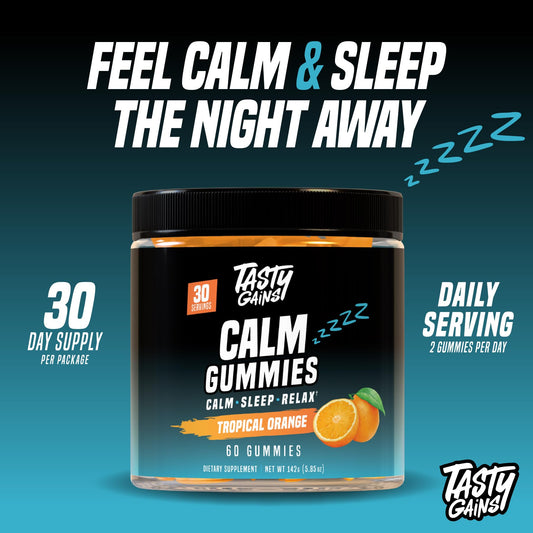 TASTY GAINS magnesium gummies close-up with lemon balm and L-Theanine benefits