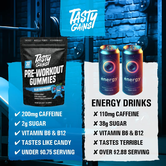 TASTY GAINS preworkout gummies serving ready to energize your workout session.