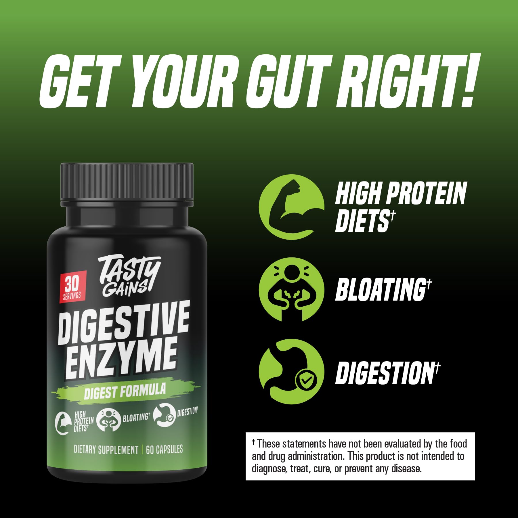 TASTY GAINS probiotic and prebiotic blend image highlighting balanced gut microbiome support