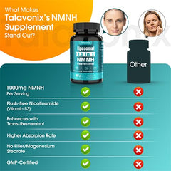 Tatavonix NMNH non-GMO gluten-free badge indicates clean formulation.