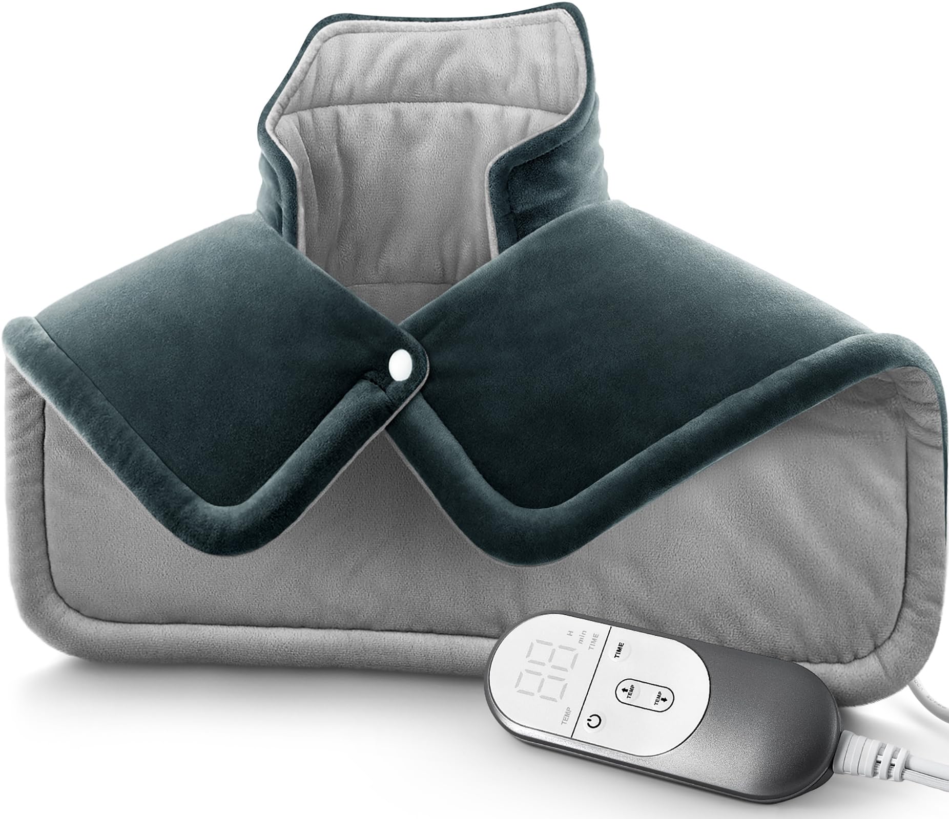 Tatfu neck-shoulder heating pad on bed providing soothing neck warmth.