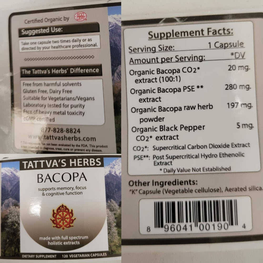 Tattva's Herbs Bacopa Brahmi packaging in box and bottle