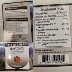 Tattva's Herbs Bacopa Brahmi packaging in box and bottle