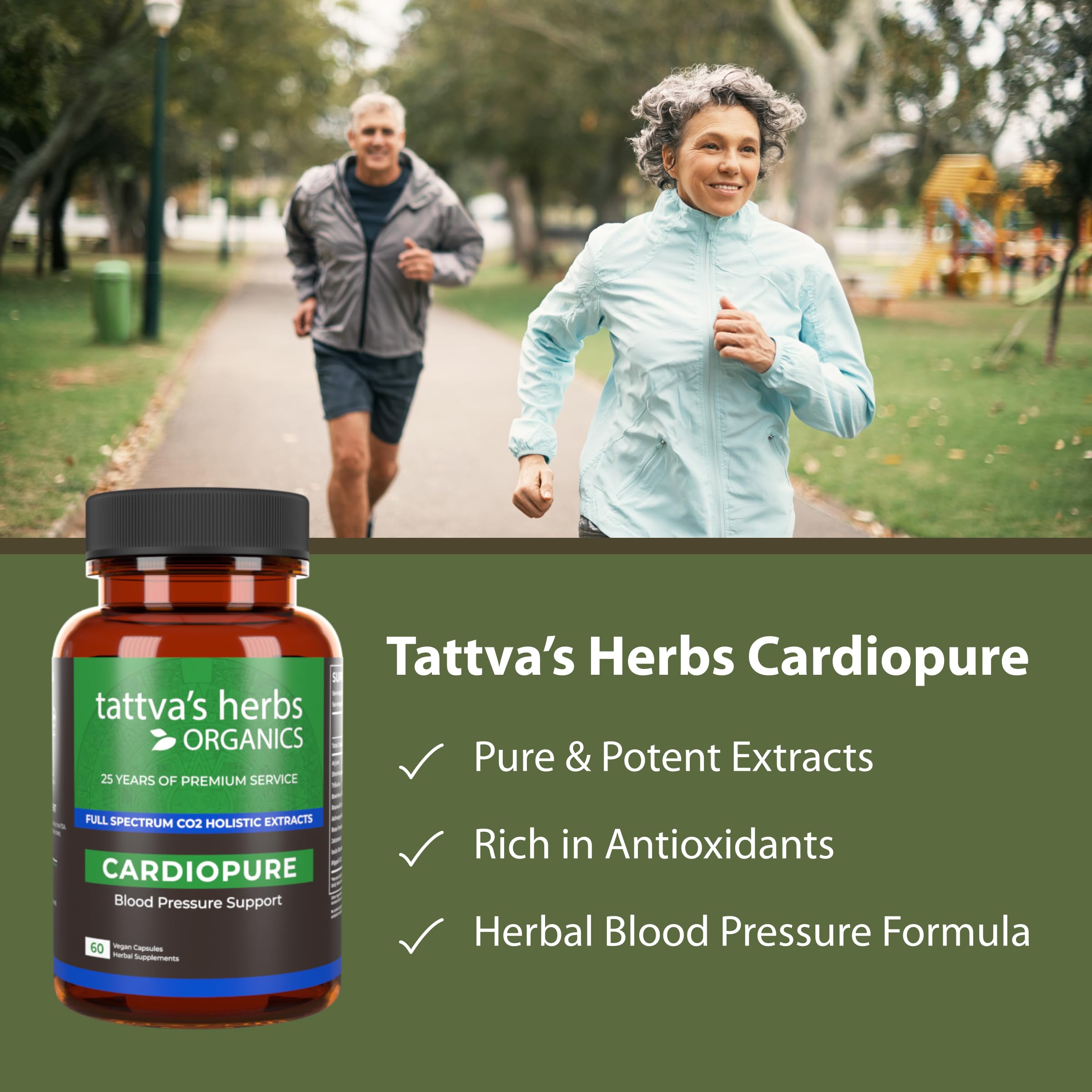 Tattva's Cardiopure label closeup highlights CO₂ extracts and clean formulation.