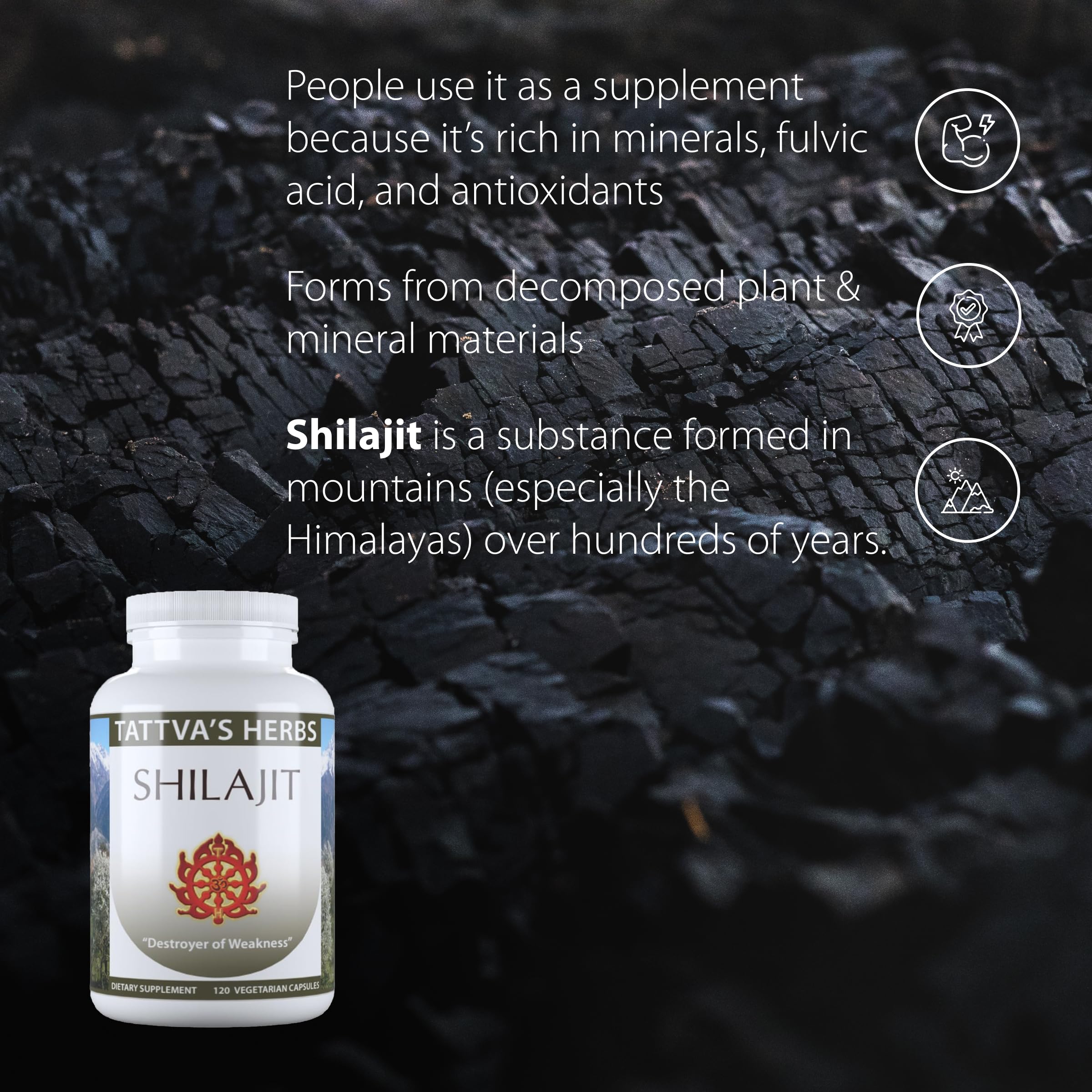 Tattva's Herbs Shilajit in Himalayan landscape offering natural energy support.