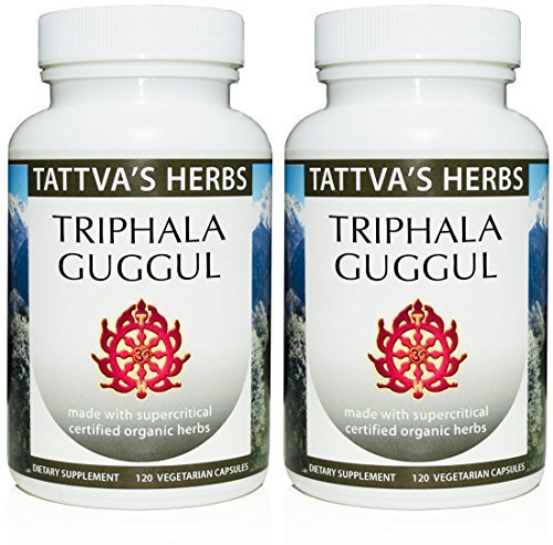 Tattva's Herbs Triphala Guggul bottle pour supports gentle digestion and daily wellness.