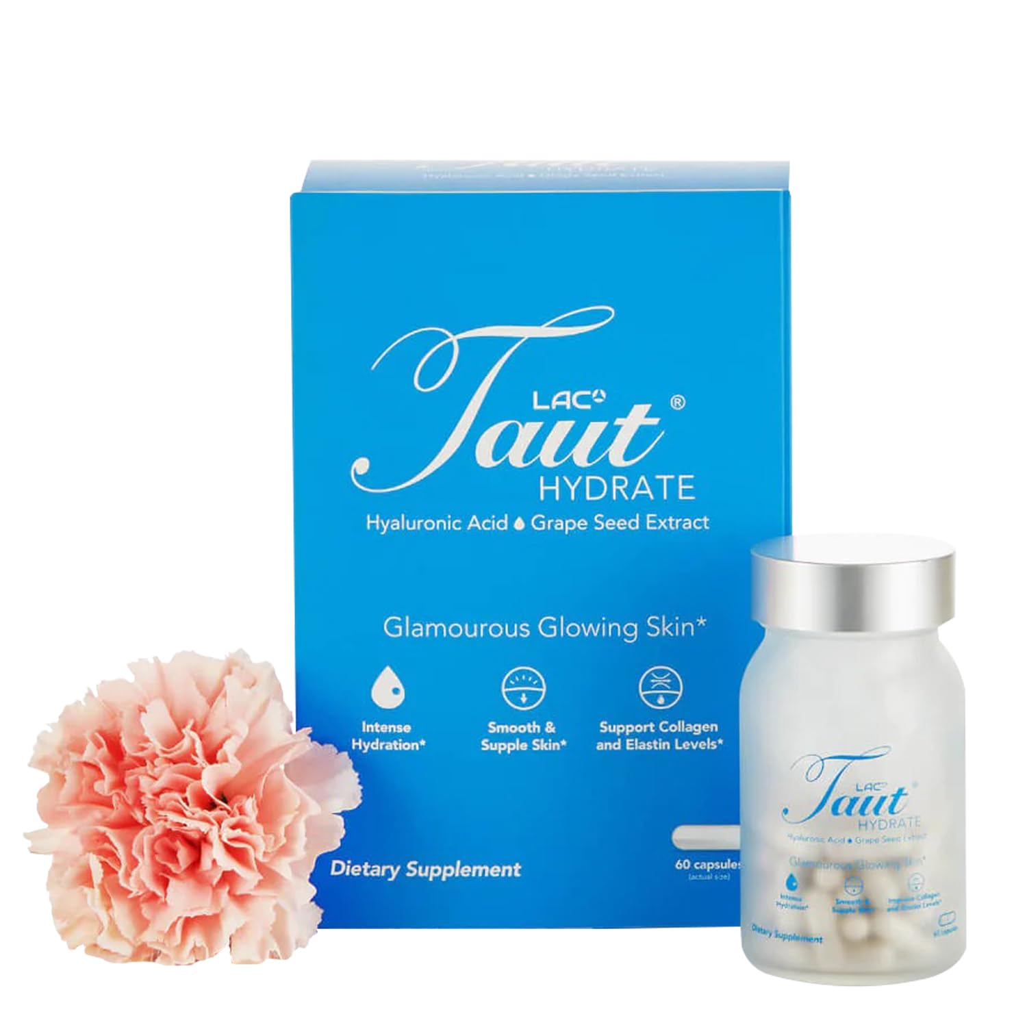 TAUT Hydrate bottle front for daily hydration in a vegan skincare routine.