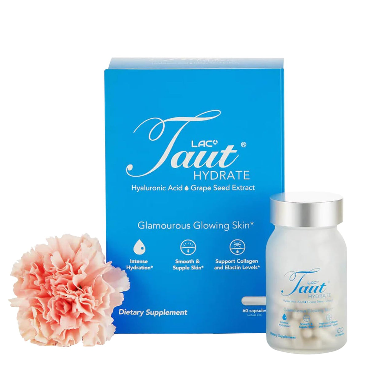 TAUT Hydrate bottle front for daily hydration in a vegan skincare routine.