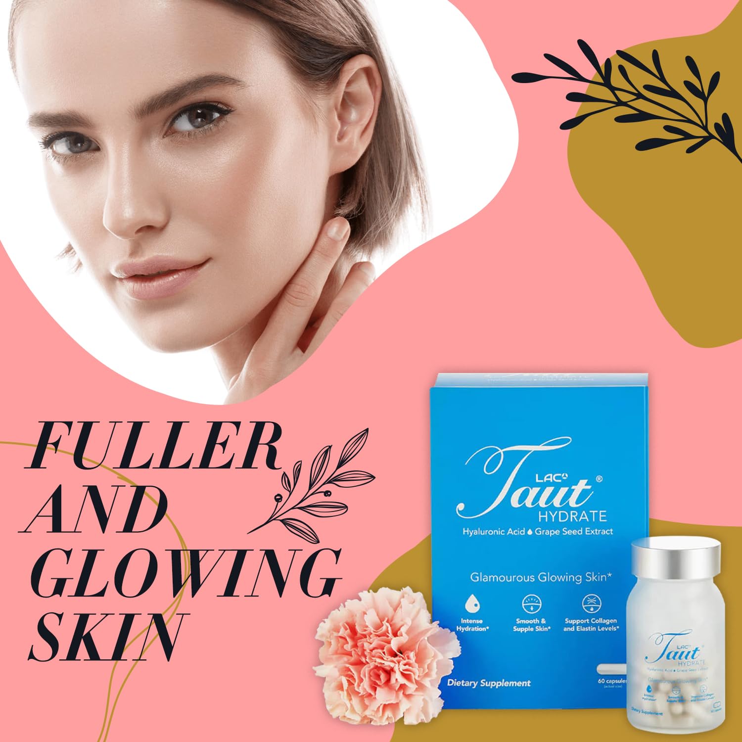 TAUT Hydrate hyaluronic acid ingredient close-up showing hydration focus.