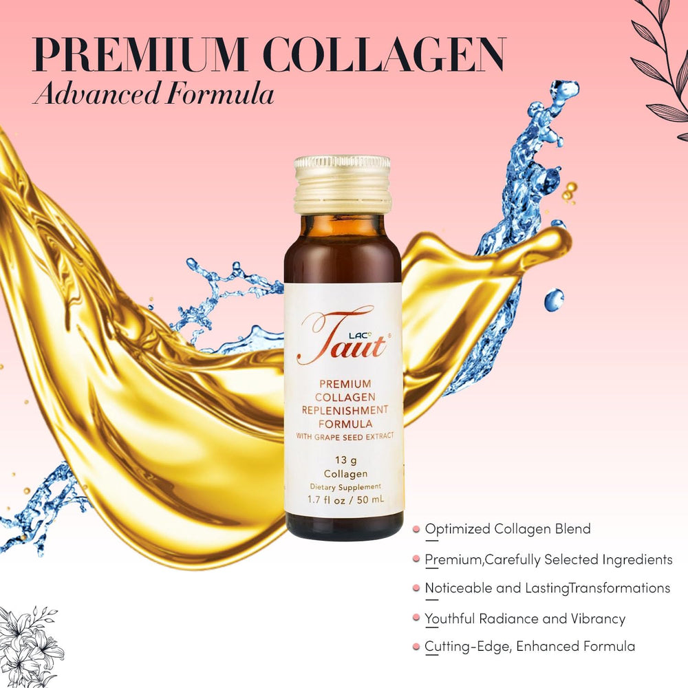 TAUT Liquid Collagen bottle pour showing convenient daily serving