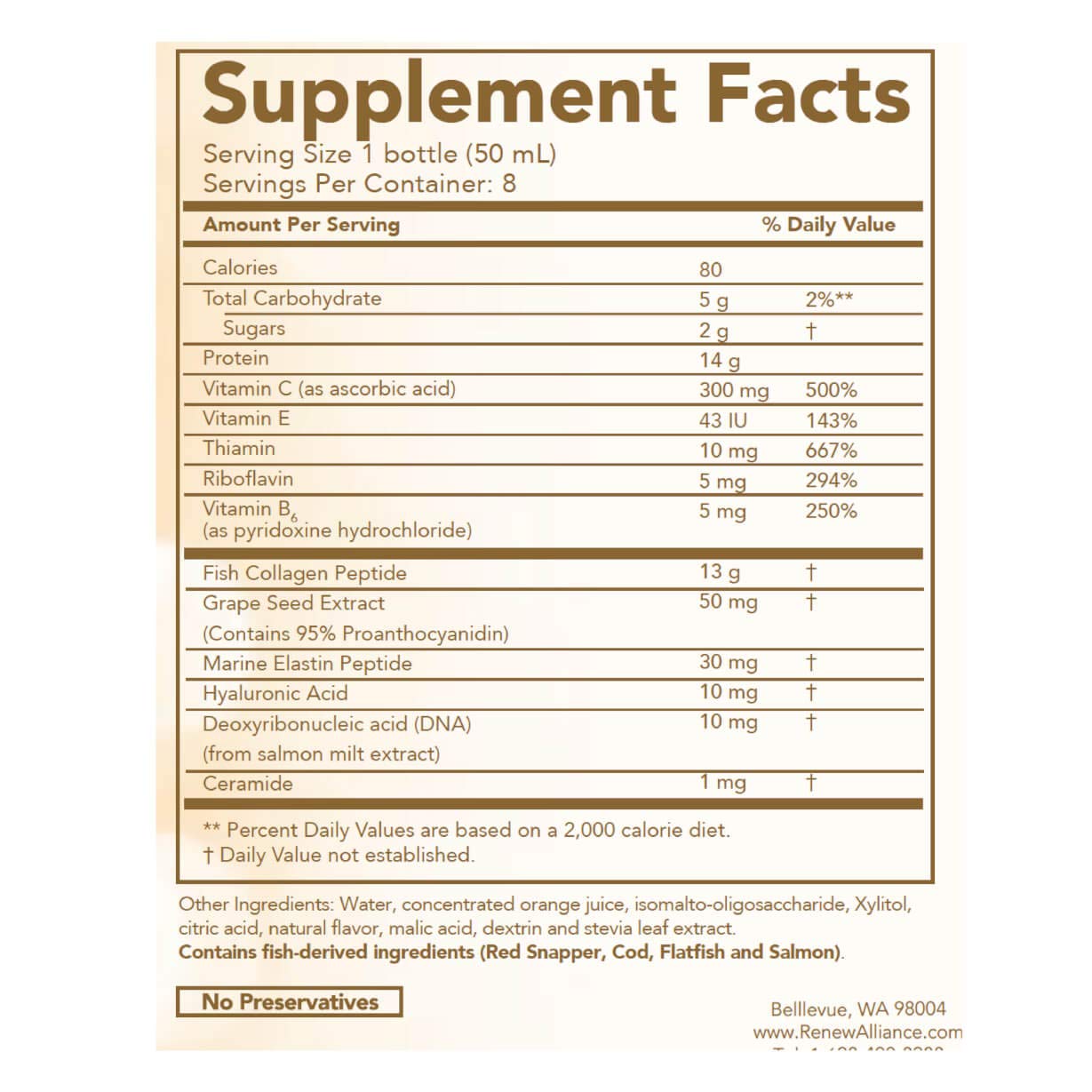 TAUT Liquid Collagen ingredients panel featuring hyaluronic acid and grape seed