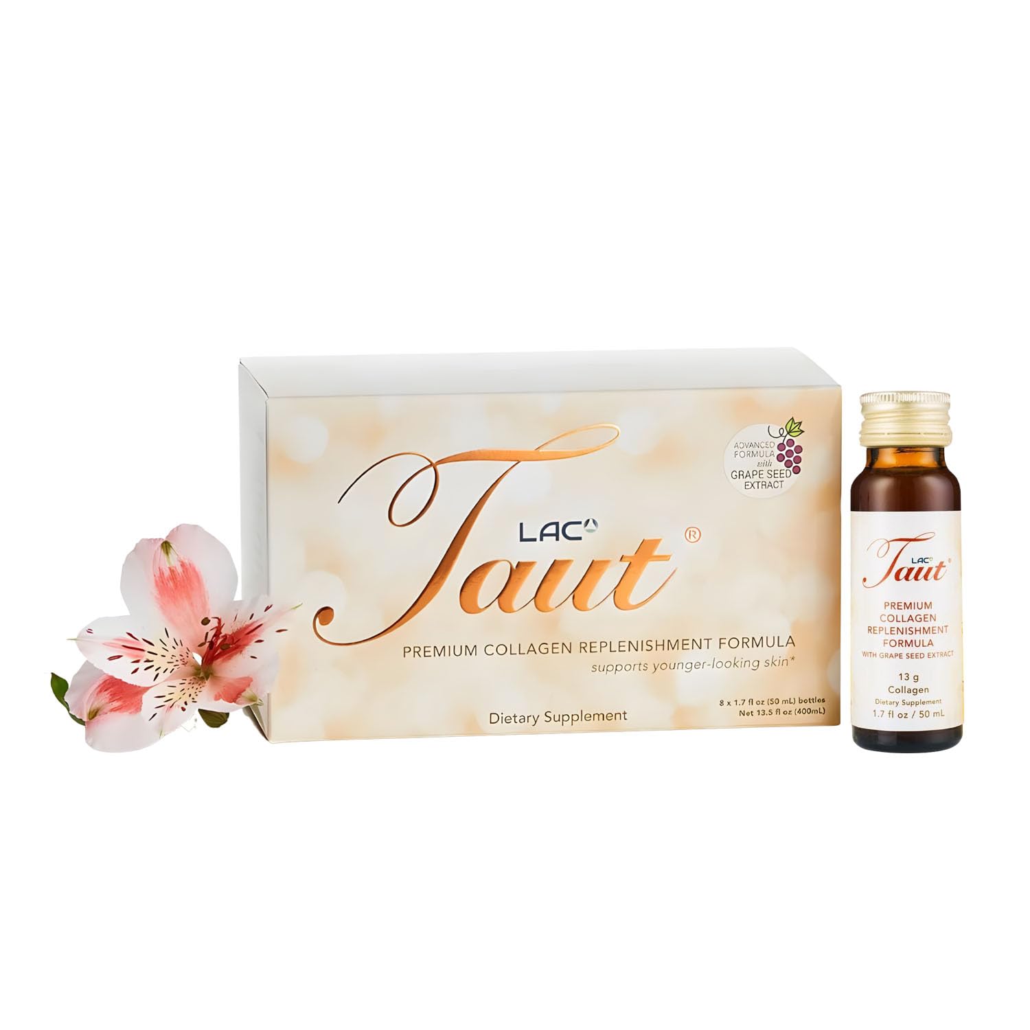 TAUT Liquid Collagen orange bottle for skin hydration and vitality